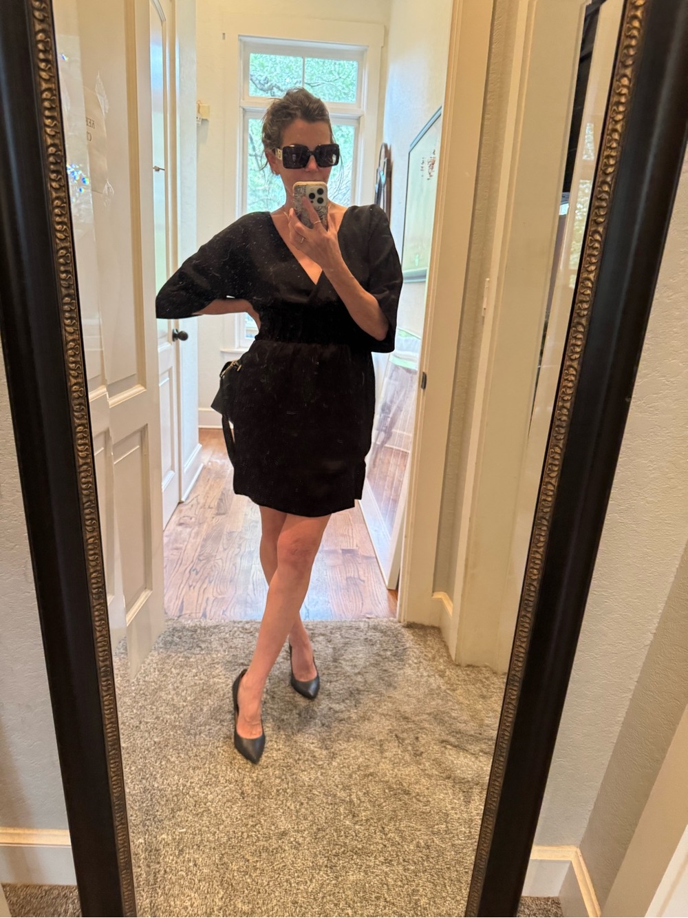 COS Black Silk Size 6 Mini Dress Flare Sleeve Cocktail Wedding‎ Guest Dress Chic